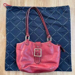 Red leather handbag shoulder bag purse Tignanello silver hardware buckle